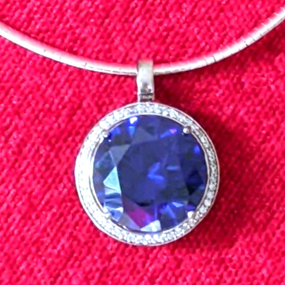 💙💜NEW ITALIAN OMEGA NECKLACE WITH IOLITE & CZ SILVER PENDANT